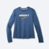 Women's Distance Graphic Long Sleeve (493 - Heather Blue Ash/Brooks Logo)