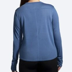 Women's Distance Graphic Long Sleeve (493 - Heather Blue Ash/Brooks Logo) -Cheap Brooks Store 221599 493 mb distance graphic womens long sleeve running shirt
