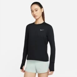 Nike Women's DRI-FIT Element Running Crew (010 - Black/Reflective Silver)